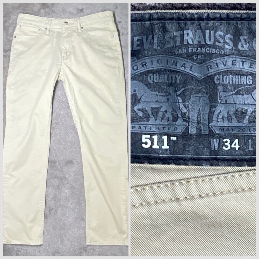 Levi's 511 Red Tab Black Patch Size 32 X 28 (34X30) Khaki Stretch Slim Fit Jeans